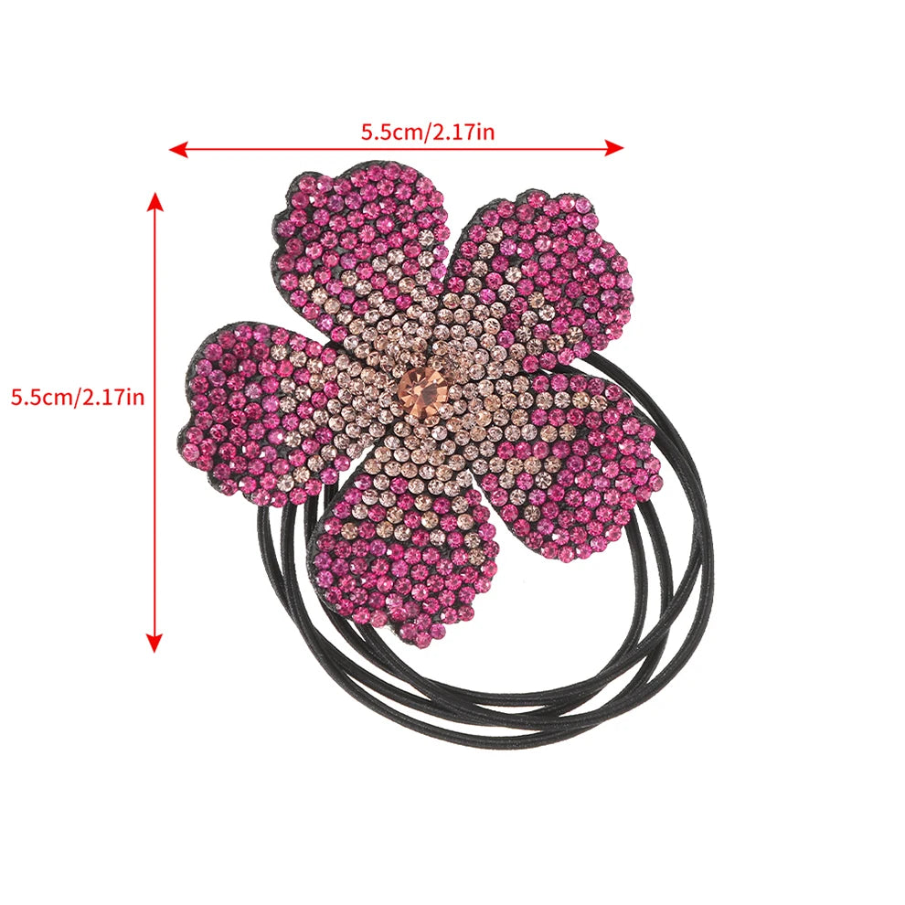 Hair Bands For Women New Rhinestone Flowers Retro Fashion Solid Color Ponytail Hair Accessories