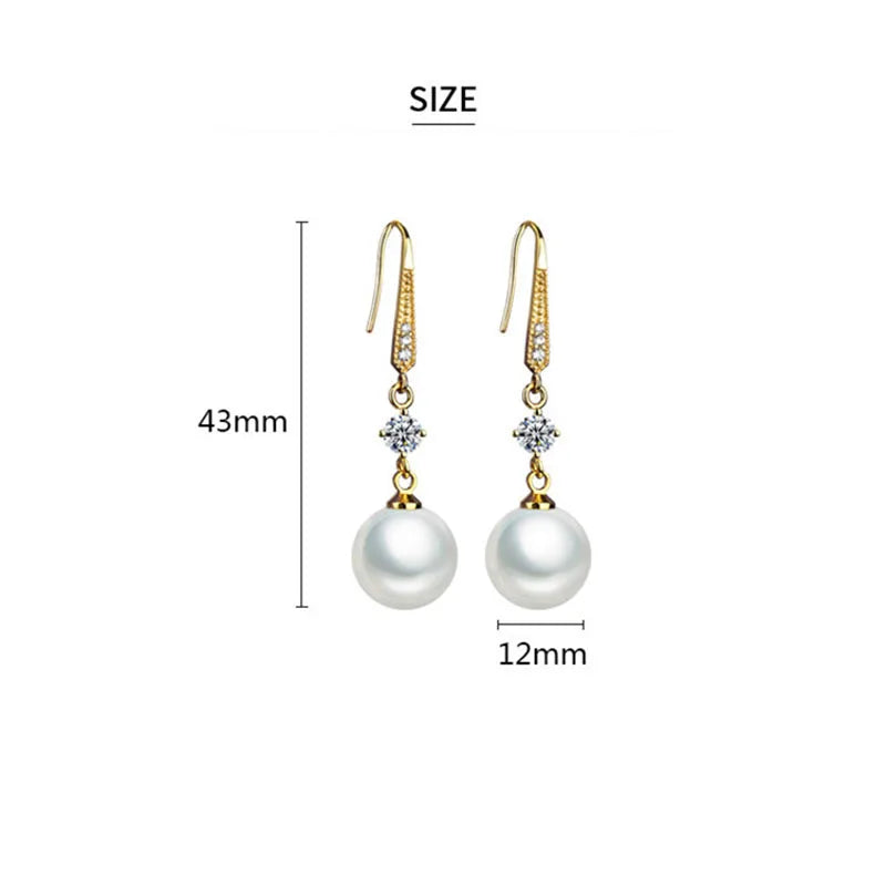 Earrings Women New Fashion 925 Sterling Silver Gold Freshwater Pearl Pendant Bridal Wedding Jewelry