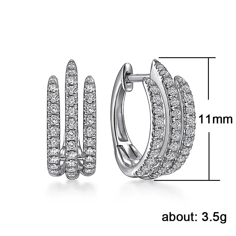 Earrings for Women Simple Three Line Claw Hoop Luxury Crystal Cubic Zirconia Mini Circle Modern Fashion Jewelry