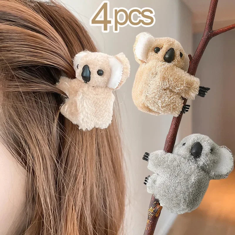 Hair Clips Women Girls Cute Plush Animal Claw Clips Koala Bear Ponytail Headwear Accessories