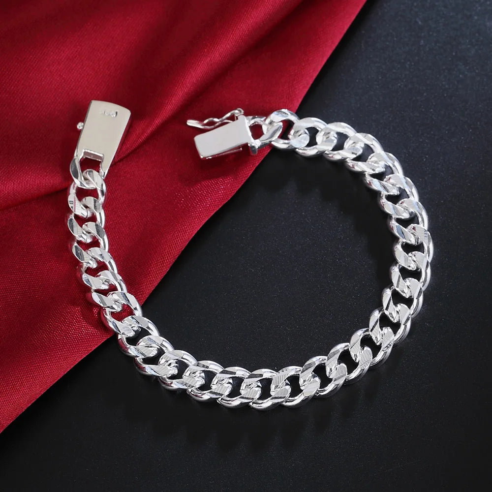 Bracelet Men/Women 925 Sterling Silver Solid 8/10mm Chain Wedding Party Birthday Gift Jewelry