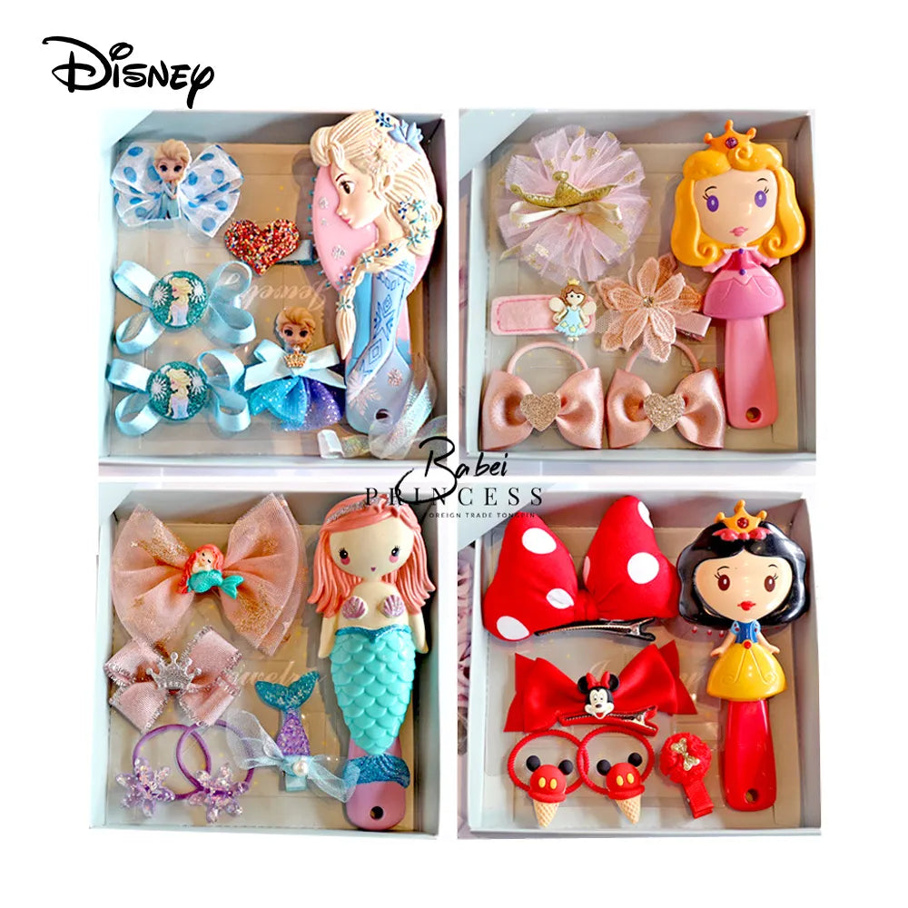 Hair Clips Sets Frozen Minnie Kids Hair Ornament 6pcs/Set Elsa Princess Bowknot Elastic Rope Girls Comb Hair Accessories