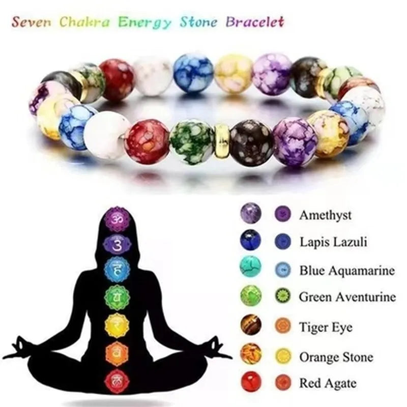 Bracelet 7 Chakras Reiki Healing Volcanic Stones Beads Yoga Bracelet Balance Energy Handmade Jewelry