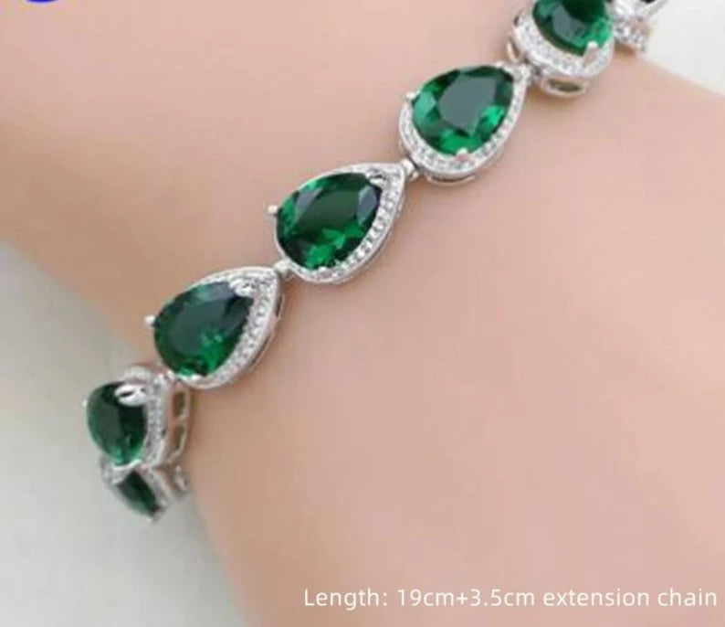 Bracelet For Women Elegant Green Oval Crystal Crosslink Luxury Fashion Accessories Wedding Party Evening Jewelry