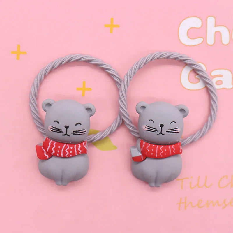 Hair Bands 2Pcs/Set Cute Animal Cat Colorful Rubber Bands Ponytail Holder Hair Accessories