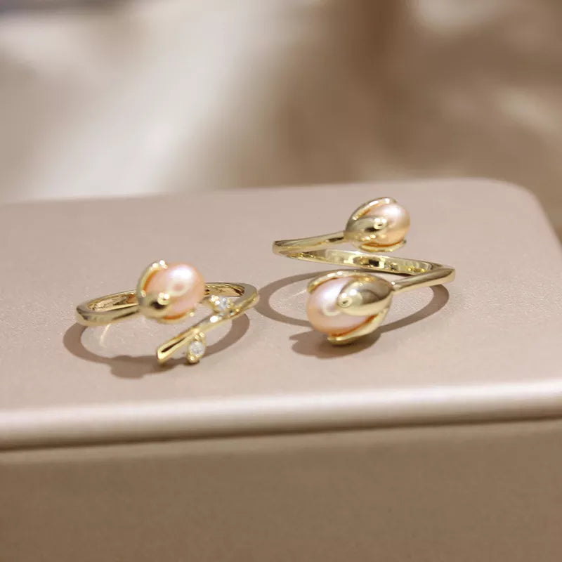 Rings for Women New Design Pink Freshwater Pearl  14K Gold Plated Resizable Rings