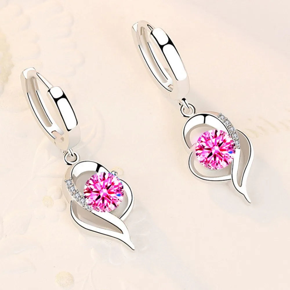 Earrings 925 Sterling Silver New Woman Fashion Jewelry High Quality Blue Pink White Purple Crystal Zircon Hot Selling