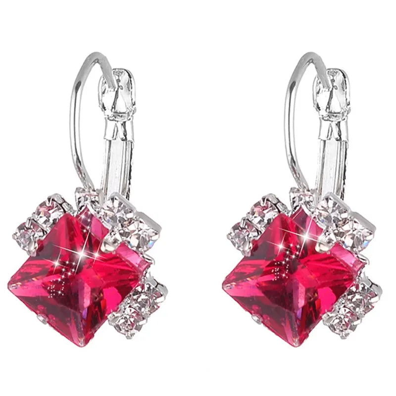 Earrings for Women Fashion Stone Rhinestones White Red Square Crystal Drop Statement Wedding Jewelry