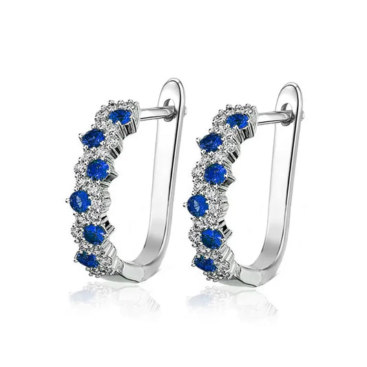 Earrings Women Bright Blue/Green Zirconia Hoop Chic Silver Color Jewelry for Engagement Party