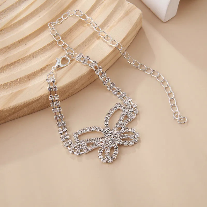 Anklet for Women Exquisite Cubic Zirconia Butterfly Chain Fashion Silver Color