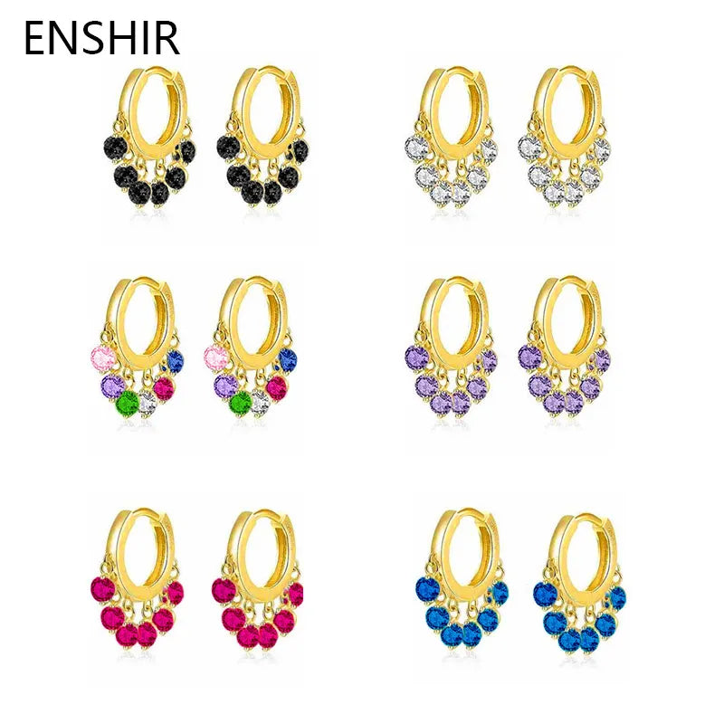 Earring for Women Colorful Cubic Zircon Tassel Hoop Dainty Gold Color Earrings Jewelry