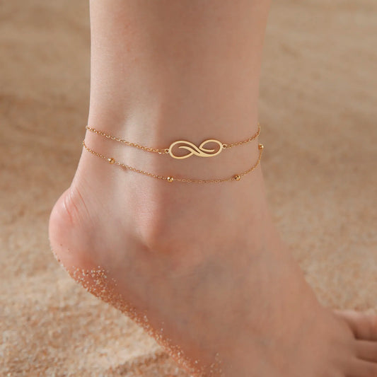 Anklet Bohemia Infinity Ankle Bracelet Gold Color Stainless Steel Double Layer