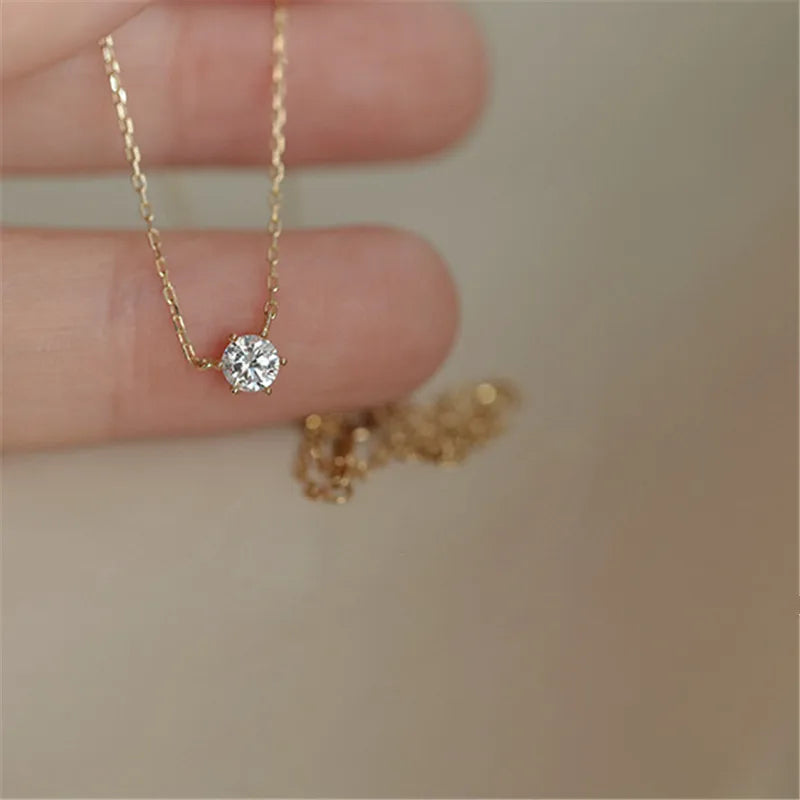 Necklace For Women Versatile Single Sparkling Zircon 925 Sterling Silver 14k Gold Plated  Clavicle Chain Wedding Jewelry