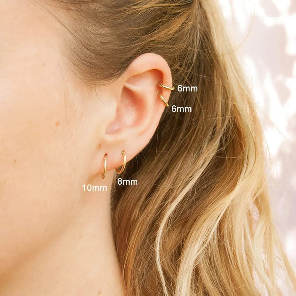 Earrings for Women 4pair/Lot 6/8/10/12mm Stainless Steel Round Circle Hoops Gold Color Tiny Helix Hoops Ear Piercing