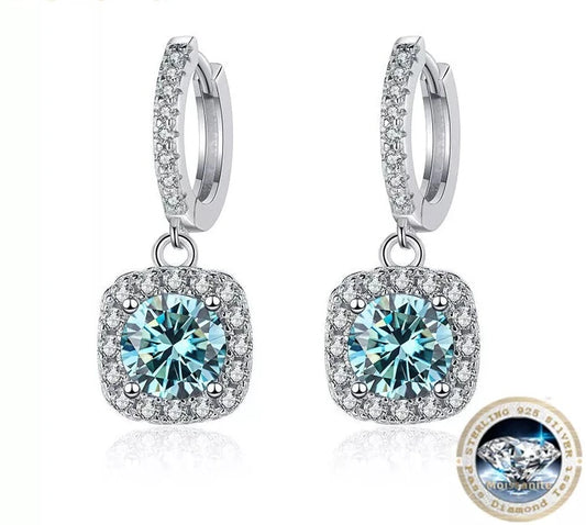 Earrings For Women Luxury Solid Silver 925 Jewelry 1ct D Color Moissanite Green Blue Lab Created Diamond Ear-drops