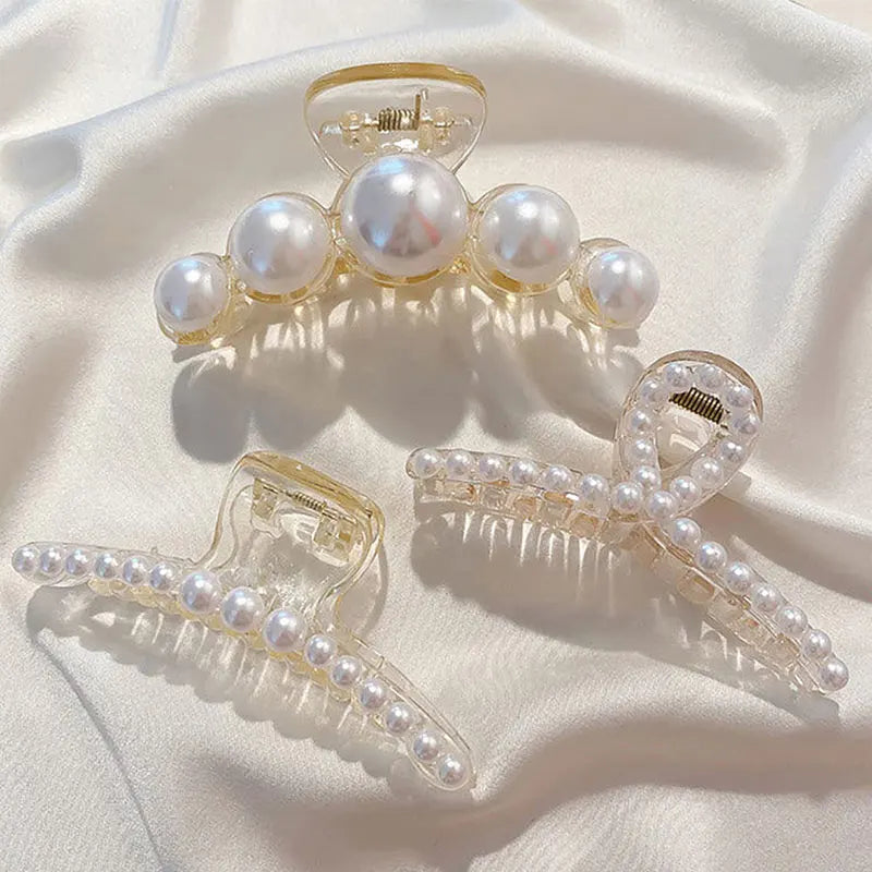 Hair Claw Clips For Women Large Pearl Gold Metal Geometric Clamps Party Hair Accessories