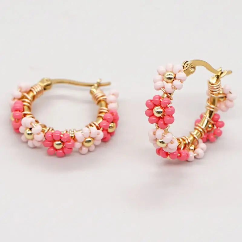 Earrings Cute Beaded Flower Hoop Earrings 2023 Boho Style Colorful Floral Small Rings Statement Jewelry