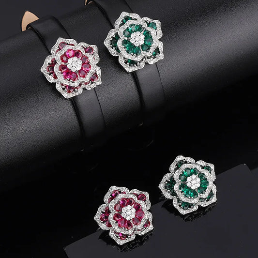 Bracelet Ring Sets for Women New Fashion S925 Silver Camellia Rose Flower Party Wedding Gift Jewelry