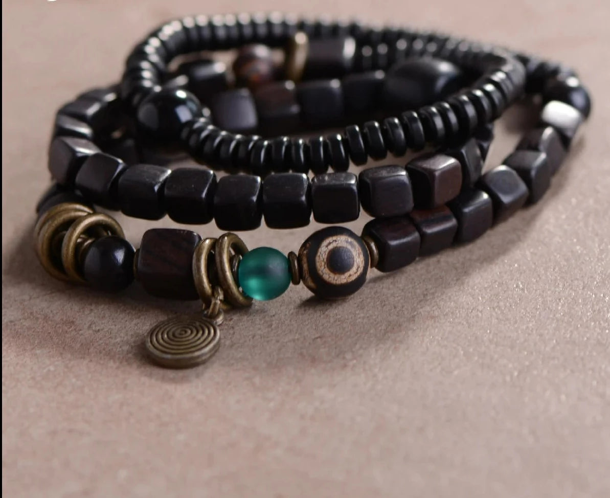 Bracelets Men/Women Multilayer 108 Bead Black Wood Mala Beads Natural Ebony Tibetan Buddhist Handmade Bracelet