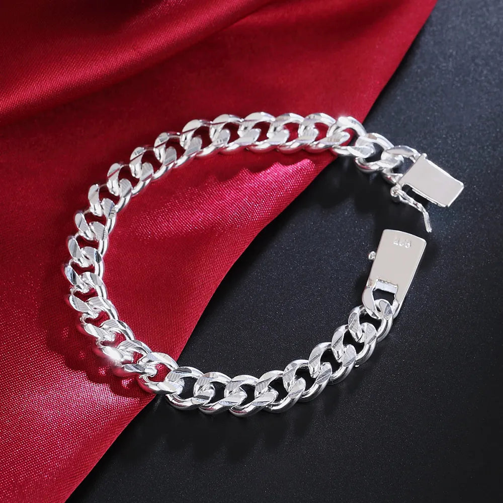 Bracelet Men/Women 925 Sterling Silver Solid 8/10mm Chain Wedding Party Birthday Gift Jewelry