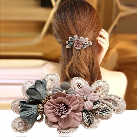 Hair Clips Women Fashion Handmade Cloth Lace Flower Bow Tie Hair Accessories