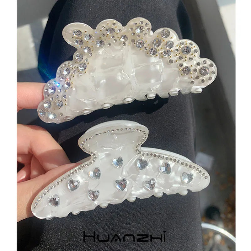 Hair Claws White Acetic Acid Transparent Heart Zircon for Women Girl