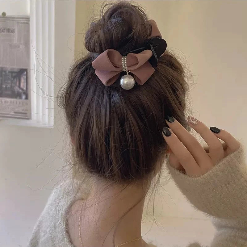 Hair Clip For Women Girls New Fashion Bow Pearl  Elegant Shark Clip Back Head  Hair Accessories Jewelry Gifts