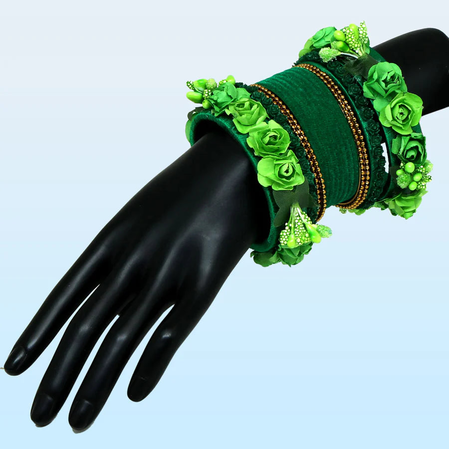 Floral Bangle Sets for Women Rose Velvet Design Party Mehndi Sangeet Wedding Jewelry