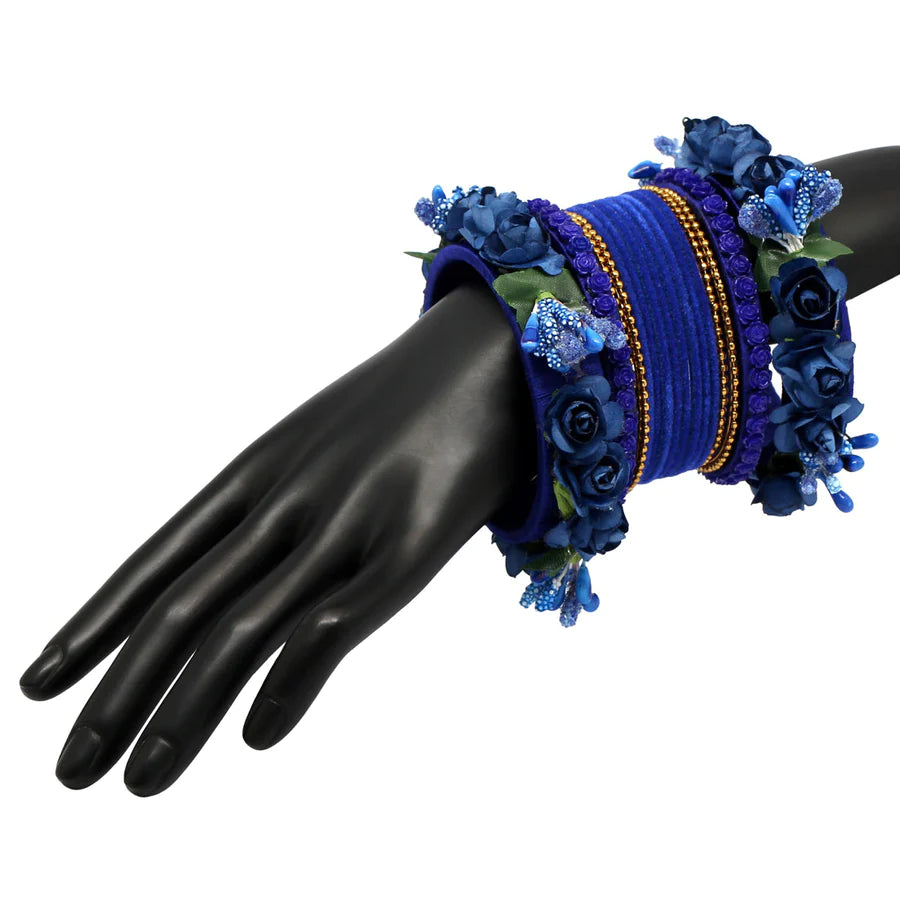 Floral Bangle Sets for Women Rose Velvet Design Party Mehndi Sangeet Wedding Jewelry