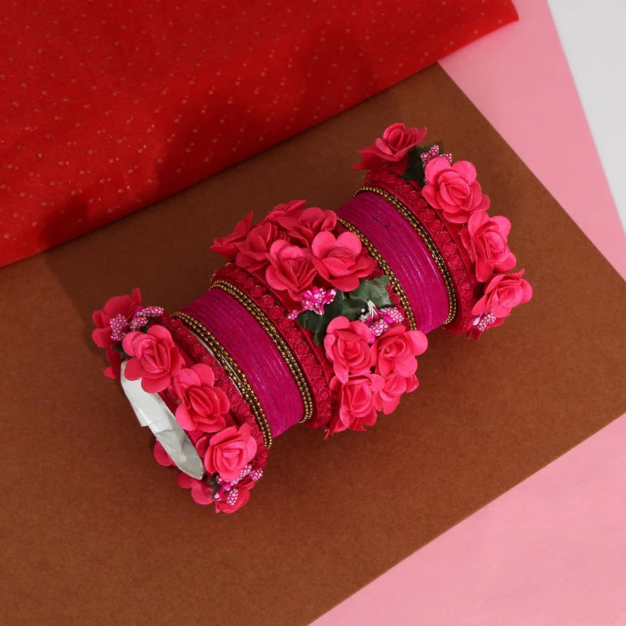 Floral Bangle Sets for Women Rose Velvet Design Party Mehndi Sangeet Wedding Jewelry