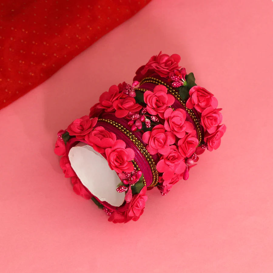 Floral Bangle Sets for Women Rose Velvet Design Party Mehndi Sangeet Wedding Jewelry