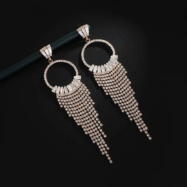 Earrings Wedding Jewelry Crystal Rhinestones Long Drop for Women