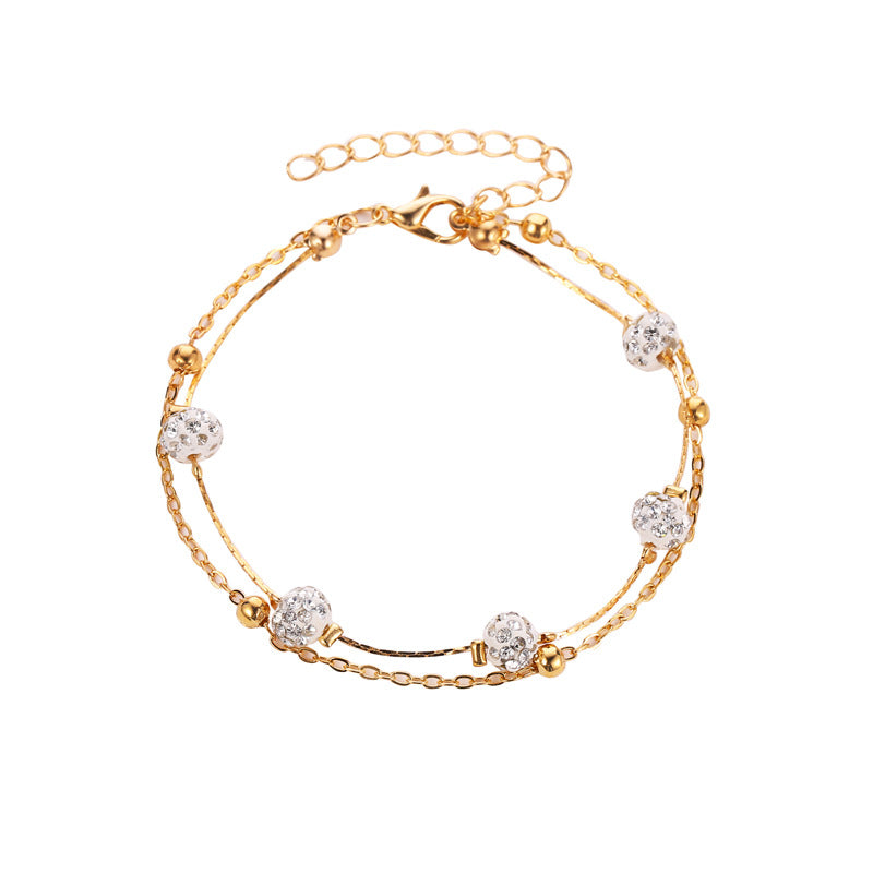 Anklet Exquisite  Versatile and Simple Double Layer with Shambhala diamond ball design