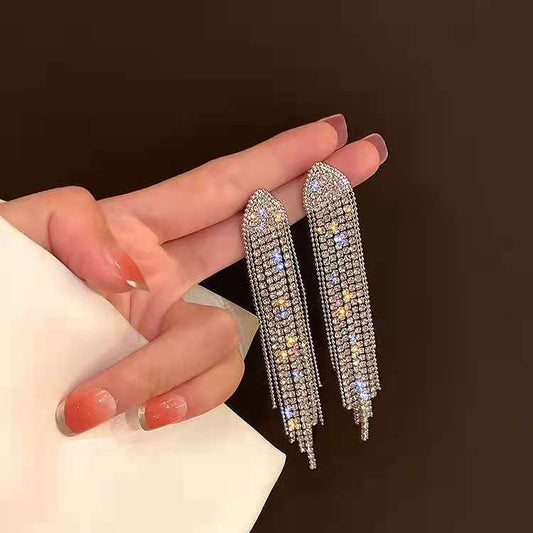 Earrings 925 Sterling Silver Rhinestones Tassel