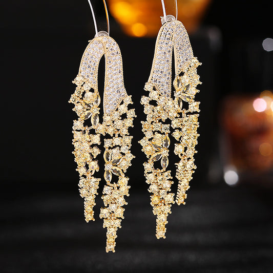 Earrings French Zircon Elegant Long Tassel