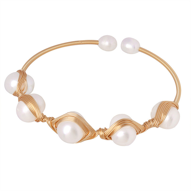 Bracelet 18K gold light luxury and noble inlaid pearl design