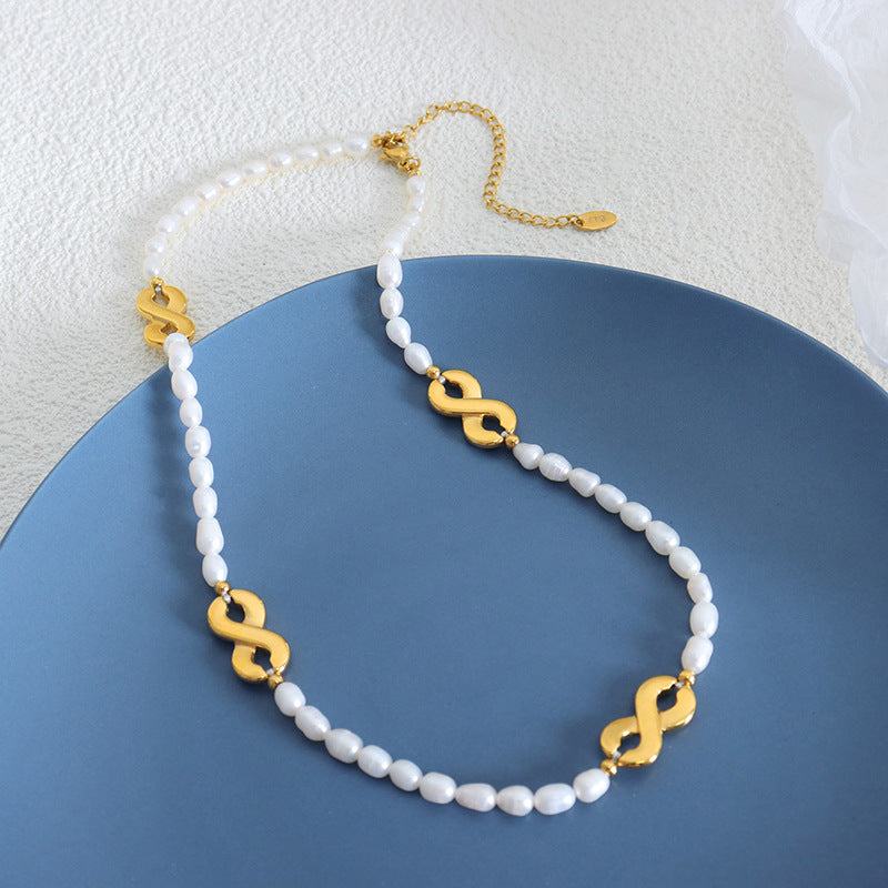 Necklace 18K gold classic fashion pearl with number "8" design