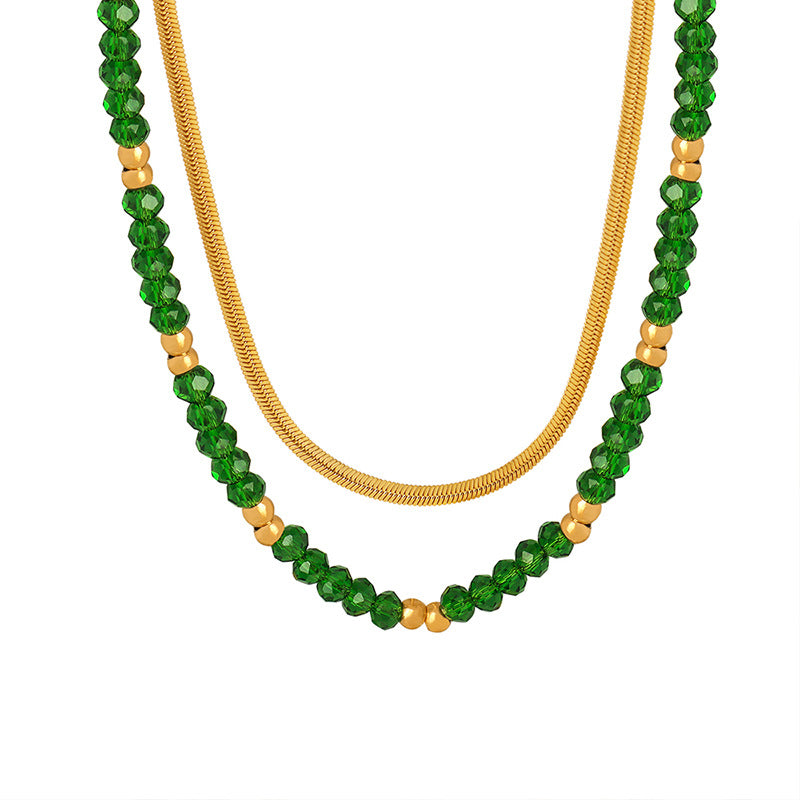 Necklace18k gold exquisite noble gemstones and blade chain double layer stacking design