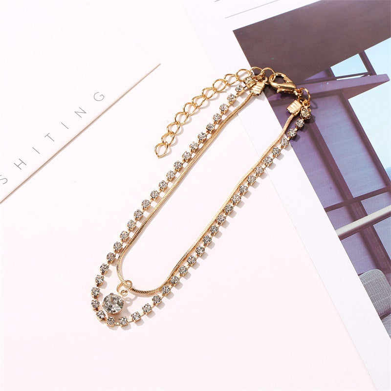 Anklet Exquisite personality double-layer diamond-encrusted snake bone chain design