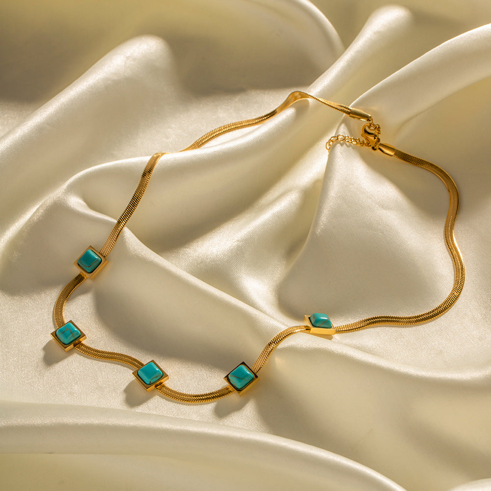 Necklace 18K Gold Versatile Fashion Matching Square Blue Malachite