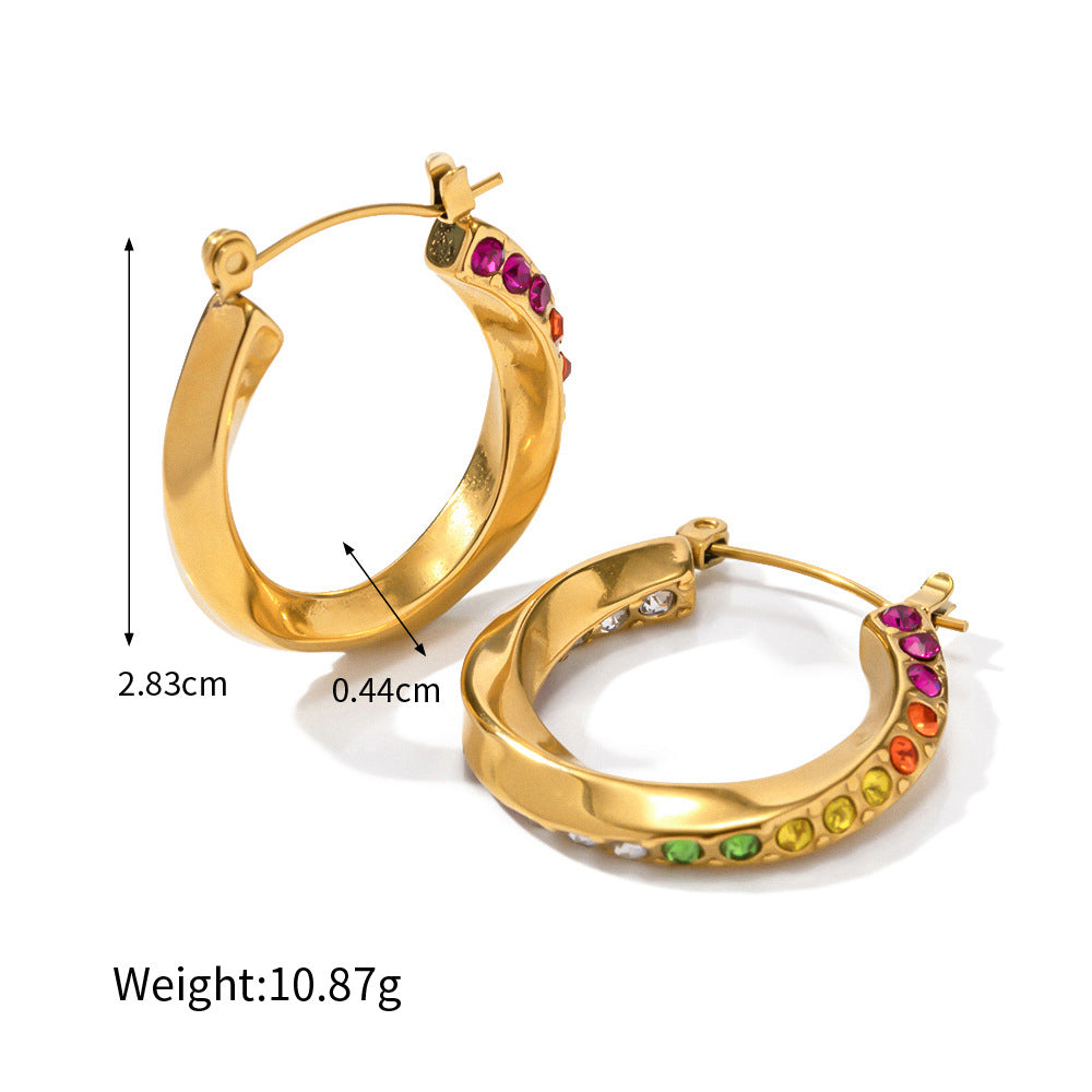 Earrings 18K Gold Light Luxury Fashion Diamond Mobius Twisted Ring Design