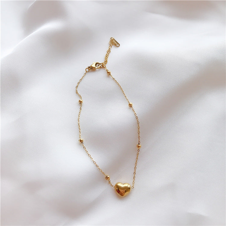 Anklet Gold Peach Heart Love Design Titanium Steel