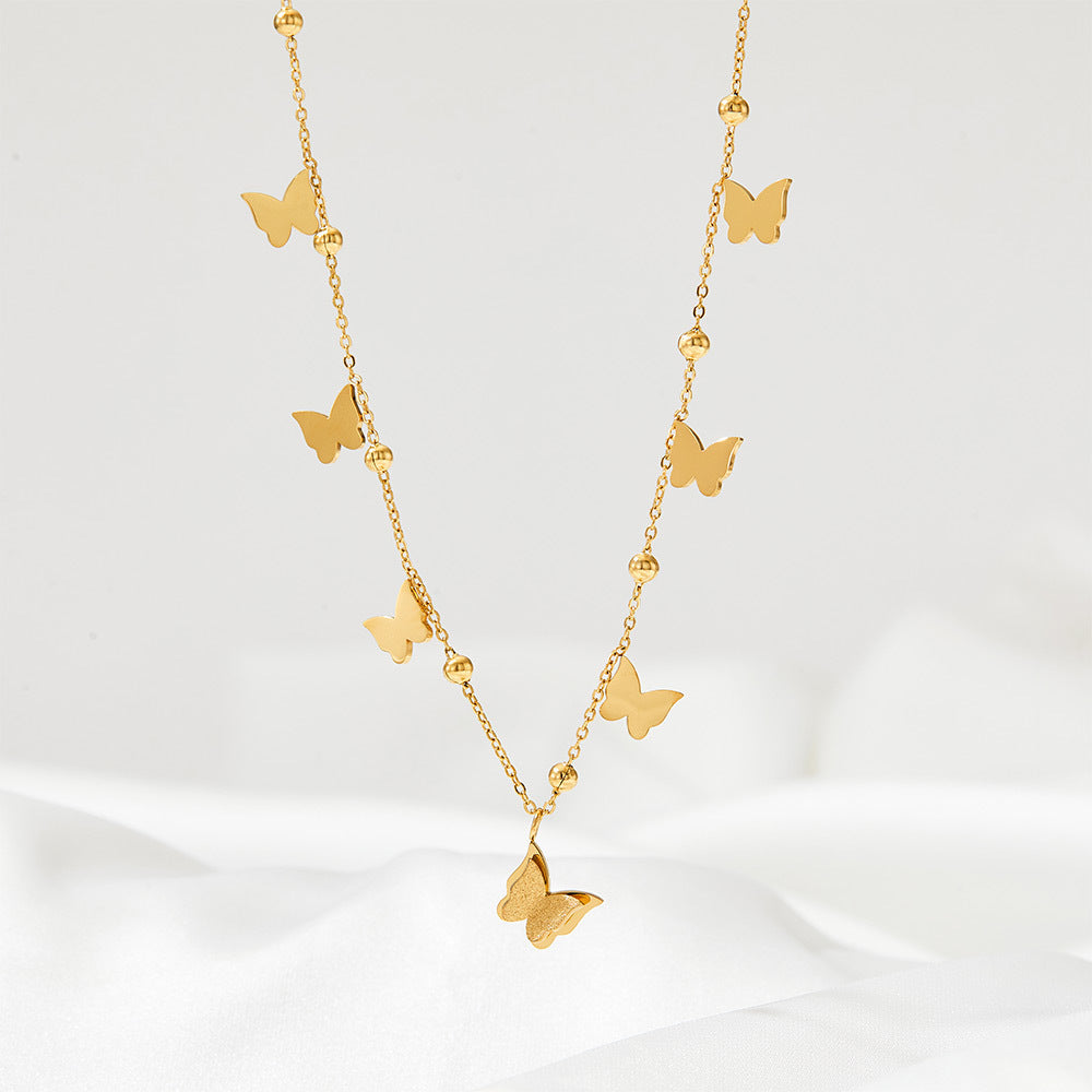 Necklace 18K Gold Exquisite Simple Butterfly and Bead Design