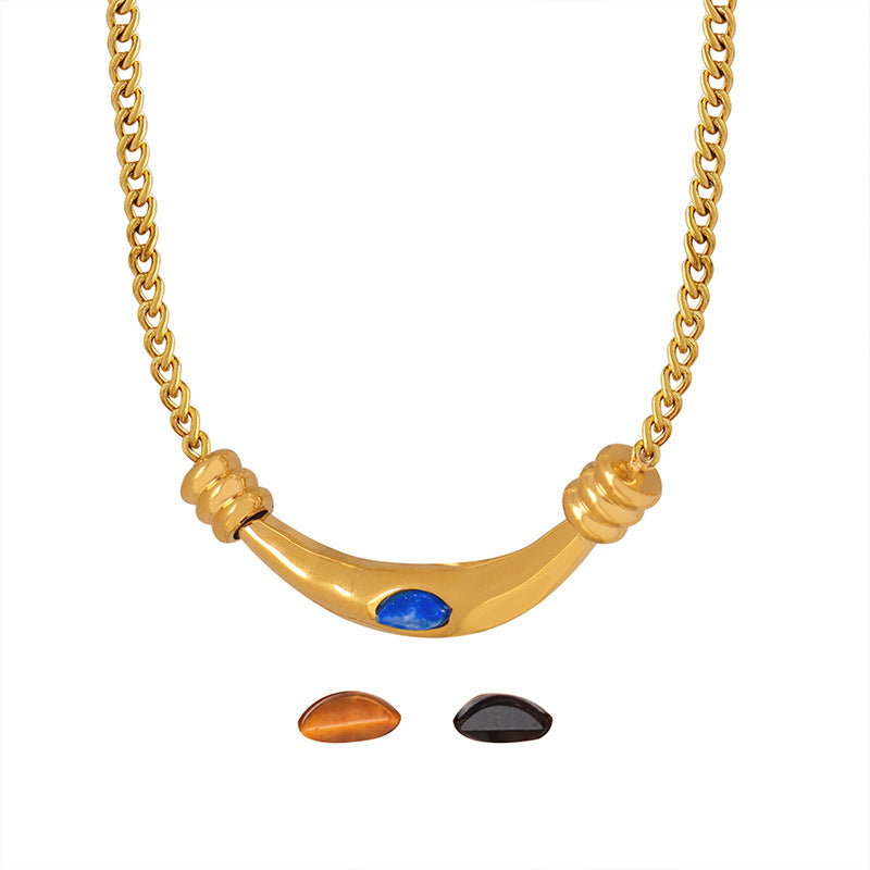 Necklace 18K Gold Noble and Light Luxury Versatile Inlaid Gem Design