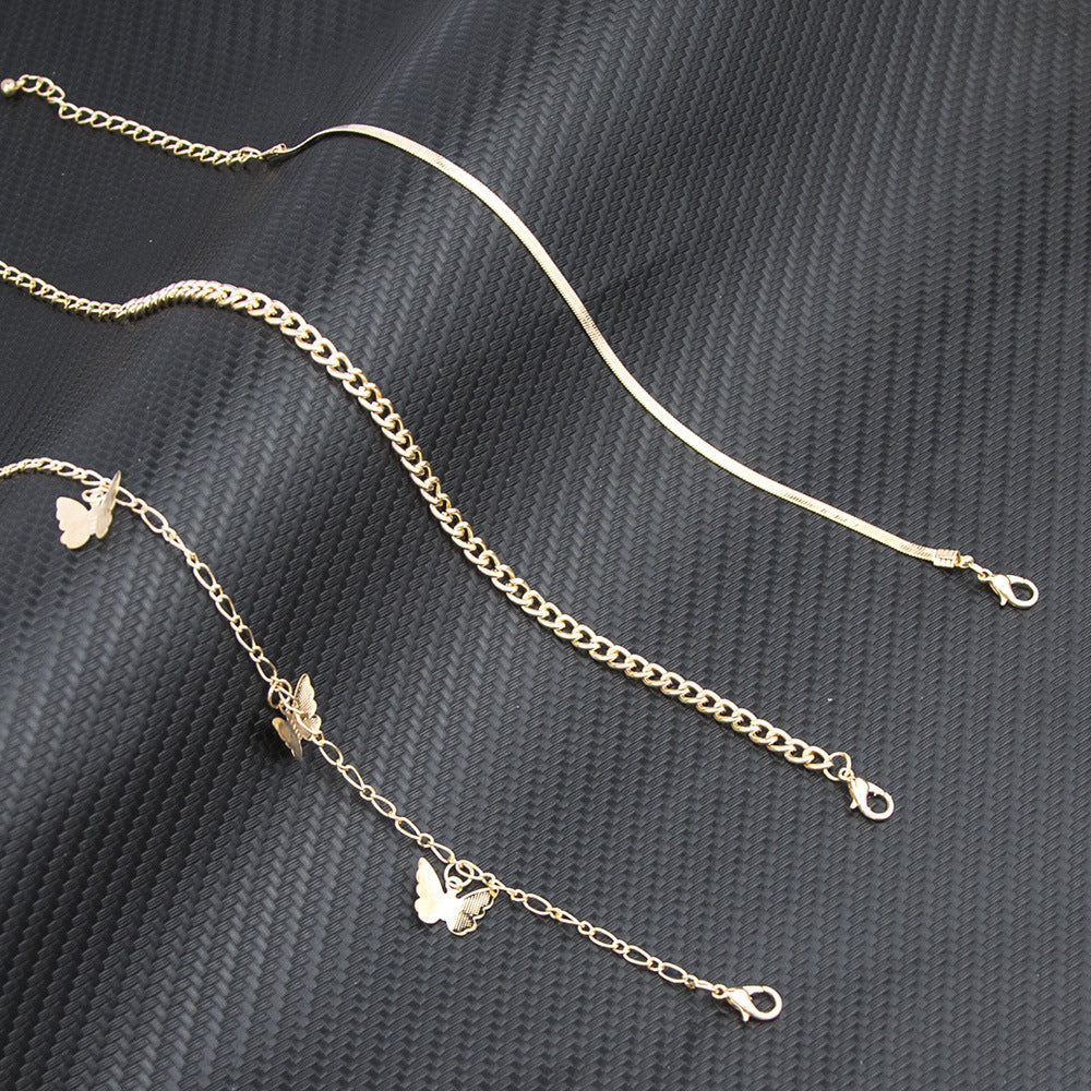 Anklet Set Layered Chain Butterfly Pendants