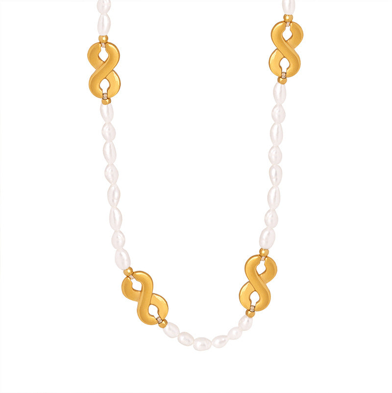 Necklace 18K gold classic fashion pearl with number "8" design