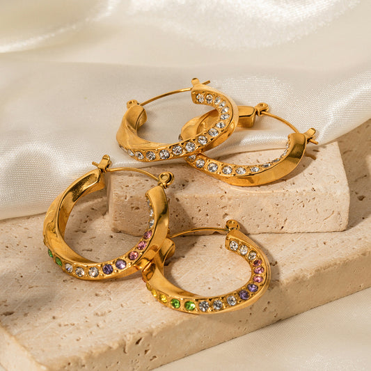 Earrings 18K Gold Light Luxury Fashion Diamond Mobius Twisted Ring Design