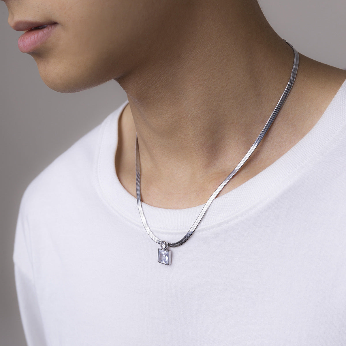 Necklace square diamond snake bone chain design hip-hop style pendant