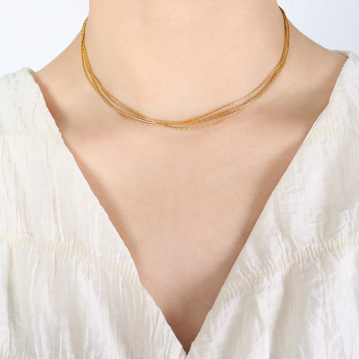 Necklace 18K Gold Thin Chain Multi-layered Design