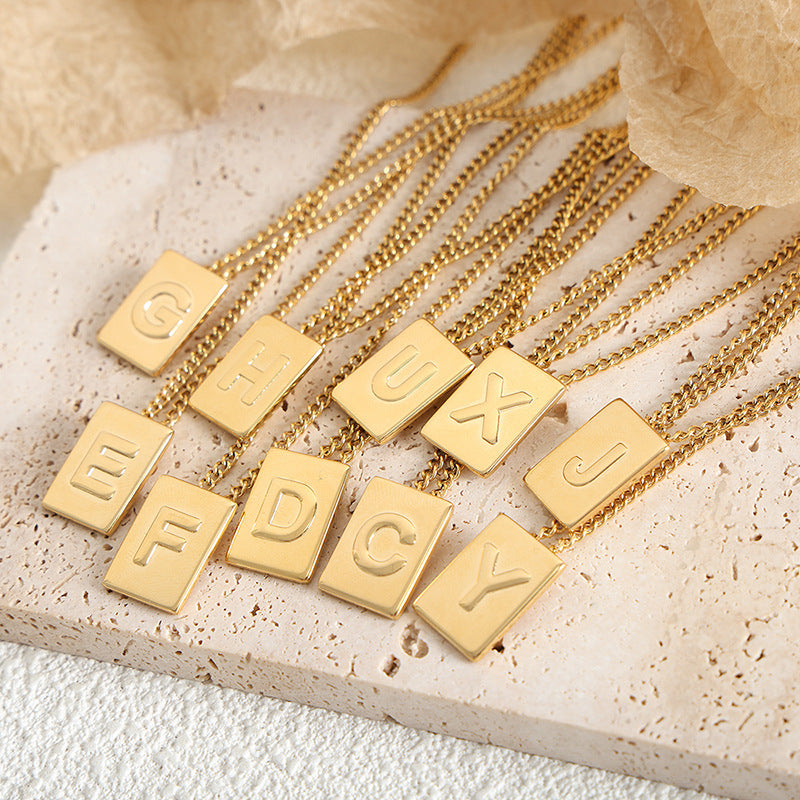 Necklace 18K romantic personalized square shape with 26 English letters design